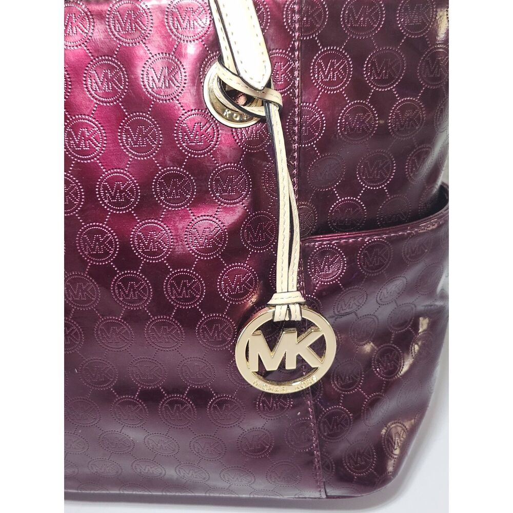 Michael Kors Jet Set East West Tote Plum Gold Hardware Signature Mobwife Shopper - Picture 4 of 15